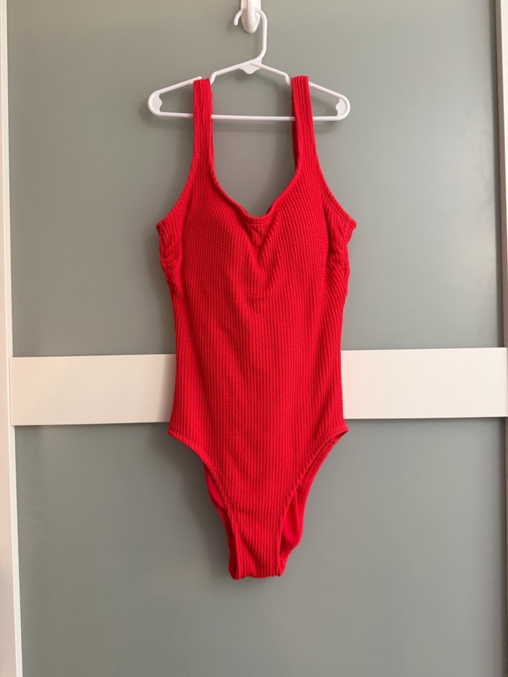 Time and Tru Bright Red Textured One-Piece Swimwear